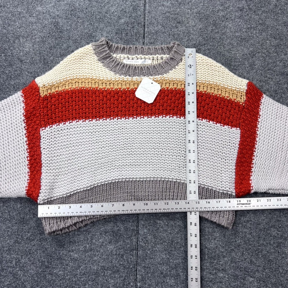 NWT ALTAR'D STATE Women's Small Rust Multi Stripe Knit Cute Cropped Sweater - Picture 2 of 7